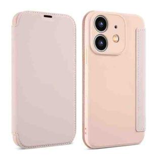 For iPhone 12 Imitate Liquid Skin Feel Leather Phone Case with Card Slots(Pink)