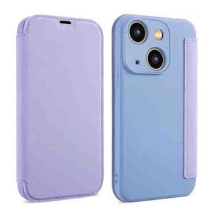 For iPhone 13 mini Imitate Liquid Skin Feel Leather Phone Case with Card Slots(Purple)