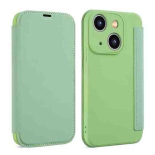 For iPhone 14 Plus Imitate Liquid Skin Feel Leather Phone Case with Card Slots(Tea Green)