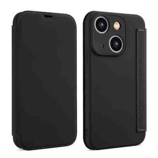 For iPhone 14 Plus Imitate Liquid Skin Feel Leather Phone Case with Card Slots(Black)