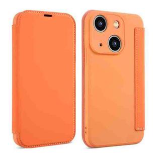 For iPhone 14 Plus Imitate Liquid Skin Feel Leather Phone Case with Card Slots(Orange)