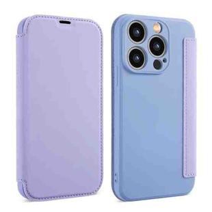 For iPhone 14 Pro Max Imitate Liquid Skin Feel Leather Phone Case with Card Slots(Purple)