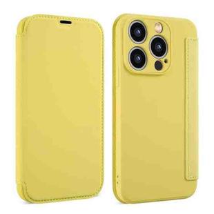 For iPhone 14 Pro Max Imitate Liquid Skin Feel Leather Phone Case with Card Slots(Yellow)