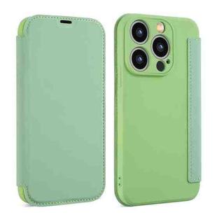 For iPhone 14 Pro Max Imitate Liquid Skin Feel Leather Phone Case with Card Slots(Tea Green)