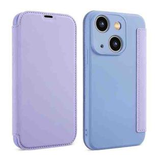 For iPhone 15 Imitate Liquid Skin Feel Leather Phone Case with Card Slots(Purple)