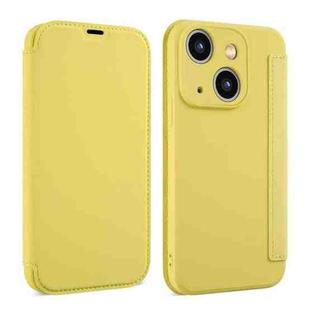 For iPhone 15 Imitate Liquid Skin Feel Leather Phone Case with Card Slots(Yellow)