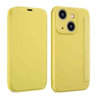 For iPhone 15 Plus Imitate Liquid Skin Feel Leather Phone Case with Card Slots(Yellow)