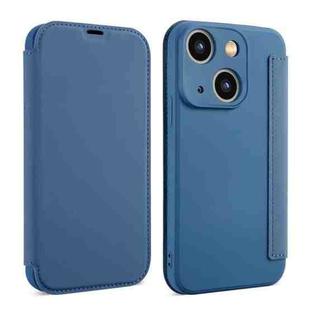 For iPhone 15 Plus Imitate Liquid Skin Feel Leather Phone Case with Card Slots(Bule)