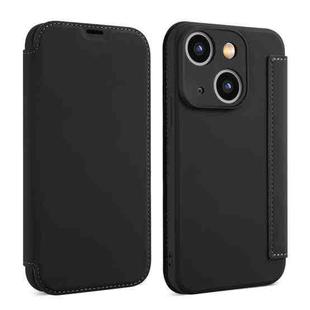 For iPhone 15 Plus Imitate Liquid Skin Feel Leather Phone Case with Card Slots(Black)