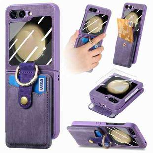 For Samsung Galaxy Z Flip5 5G Integrated Magnetic Card Wallet Diamond-encrusted Ring Phone Case(Purple)