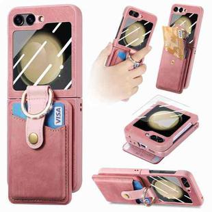 For Samsung Galaxy Z Flip5 5G Integrated Magnetic Card Wallet Diamond-encrusted Ring Phone Case(Pink)