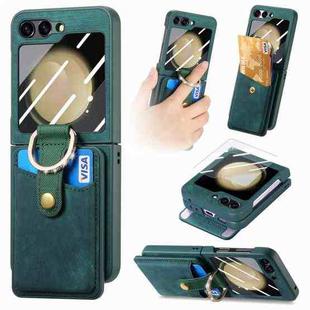 For Samsung Galaxy Z Flip5 5G Integrated Magnetic Card Wallet Diamond-encrusted Ring Phone Case(Green)