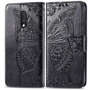Butterfly Love Flowers Embossing Horizontal Flip Leather Case For One Plus 7  with Holder & Card Slots & Wallet & Lanyard(Black)