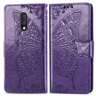 Butterfly Love Flowers Embossing Horizontal Flip Leather Case For One Plus 7  with Holder & Card Slots & Wallet & Lanyard(Dark purple)