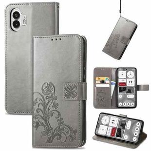 For Nothing Phone 2  Four-leaf Clasp Embossed Buckle Leather Phone Case(Gray)