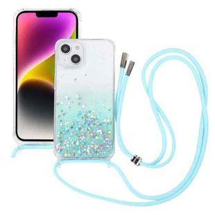 For  iPhone 15 Gradient Glitter Epoxy TPU Thickened Acrylic Phone Case with Round Neck Lanyard(Blue)