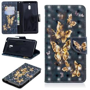 3D Colored Drawing Pattern Horizontal Flip Leather Case for Nokia 2.1, with Holder & Card Slots & Wallet(Black Background Butterfly)