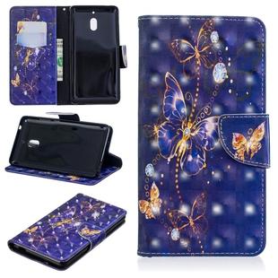 3D Colored Drawing Pattern Horizontal Flip Leather Case for Nokia 2.1, with Holder & Card Slots & Wallet(Purple Butterfly)