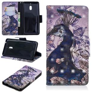 3D Colored Drawing Pattern Horizontal Flip Leather Case for Nokia 2.1, with Holder & Card Slots & Wallet(Peacock)