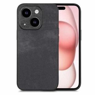 For iPhone 15 Plus Vintage Leather PC Back Cover Phone Case(Black)