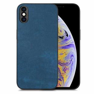 For iPhone XS Max Vintage Leather PC Back Cover Phone Case(Blue)