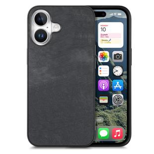 For iPhone 16 Vintage Leather PC Back Cover Phone Case(Black)