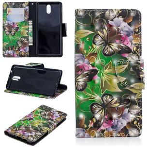 3D Colored Drawing Pattern Horizontal Flip Leather Case for Nokia 3.1, with Holder & Card Slots & Wallet(Green Butterfly)