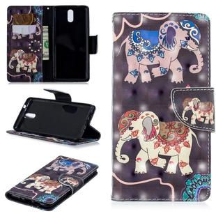 3D Colored Drawing Pattern Horizontal Flip Leather Case for Nokia 3.1, with Holder & Card Slots & Wallet(Two Elephants)