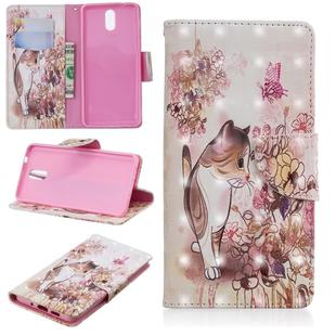 3D Colored Drawing Pattern Horizontal Flip Leather Case for Nokia 3.1, with Holder & Card Slots & Wallet(Cat)