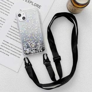 For iPhone 15 Gradient Glitter Epoxy TPU Thickened Acrylic Phone Case with Wide Lanyard(Black)