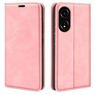 For OPPO A58 Retro-skin Magnetic Suction Leather Phone Case(Pink)