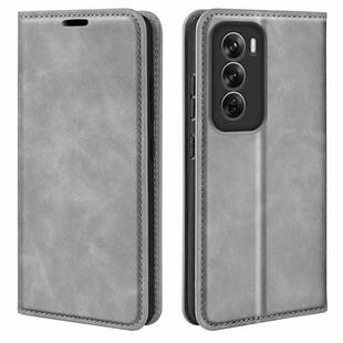 For OPPO Reno12 Pro 5G Global Retro-skin Magnetic Suction Leather Phone Case(Grey)