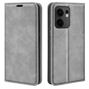 For OPPO Reno13 F Retro-skin Magnetic Suction Leather Phone Case(Grey)