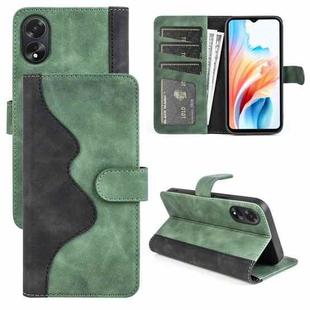 For OPPO A38 Stitching Horizontal Flip Leather Phone Case(Green)