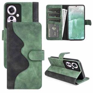 For OPPO Reno11 F 5G Stitching Horizontal Flip Leather Phone Case(Green)