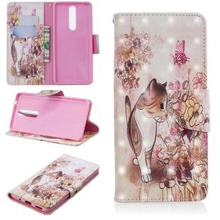 3D Colored Drawing Pattern Horizontal Flip Leather Case for Nokia 5.1, with Holder & Card Slots & Wallet(Cat)