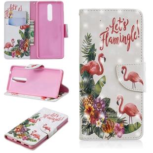 3D Colored Drawing Pattern Horizontal Flip Leather Case for Nokia 5.1, with Holder & Card Slots & Wallet(English Flamingo)