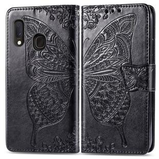 For Galaxy A20e Butterfly Love Flowers Embossing Horizontal Flip Leather Case with Holder & Card Slots & Wallet & Lanyard(Black)