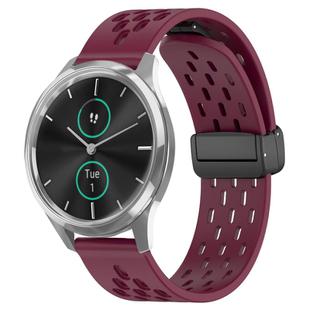 For Garmin VivoMove Luxe 20mm Folding Magnetic Clasp Silicone Watch Band(Wine Red)