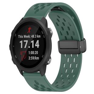 For Garmin Forerunner 245 Music 20mm Folding Magnetic Clasp Silicone Watch Band(Dark Green)