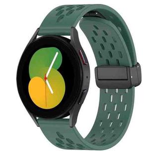 For Samsung Galaxy Watch 5  44mm 20mm Folding Magnetic Clasp Silicone Watch Band(Dark Green)