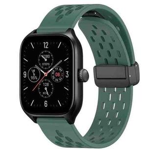 For Amazfit GTS 4 20mm Folding Magnetic Clasp Silicone Watch Band(Dark Green)