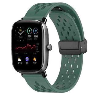 For Amazfit GTS 4 Mini 20mm Folding Magnetic Clasp Silicone Watch Band(Dark Green)