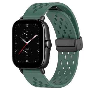 For Amazfit GTS 2E 20mm Folding Magnetic Clasp Silicone Watch Band(Dark Green)