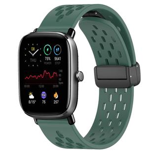 For Amazfit GTS 2 Mini 20mm Folding Magnetic Clasp Silicone Watch Band(Dark Green)