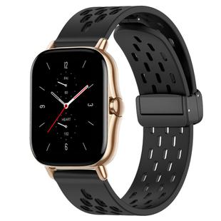 For Amazfit GTS 2 20mm Folding Magnetic Clasp Silicone Watch Band(Black)