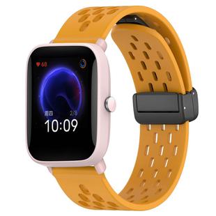 For Amazfit Pop Pro 20mm Folding Magnetic Clasp Silicone Watch Band(Yellow)