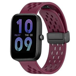For Amazfit Bip3 20mm Folding Magnetic Clasp Silicone Watch Band(Burgundy)