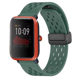 For Amazfit Bip 1S 20mm Folding Magnetic Clasp Silicone Watch Band(Dark Green)