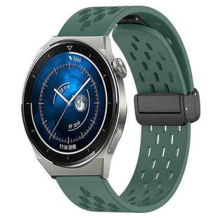 For Huawei Watch GT3 Pro 43mm 20mm Folding Magnetic Clasp Silicone Watch Band(Dark Green)